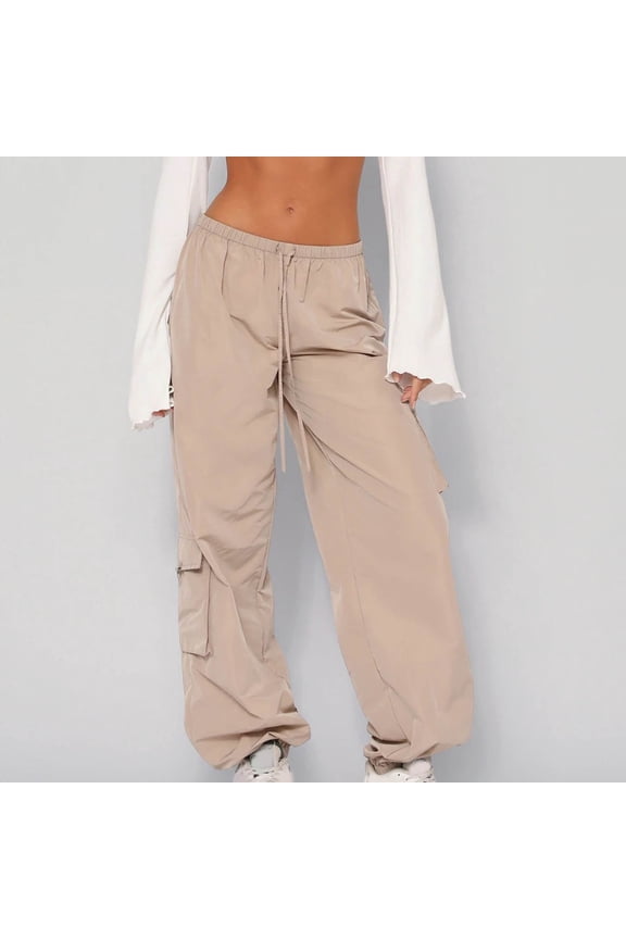 Palazzo Pants For Women Dressy Cargo Pants Track Pants Mid Waist Rise Short Straight-Leg Khaki M