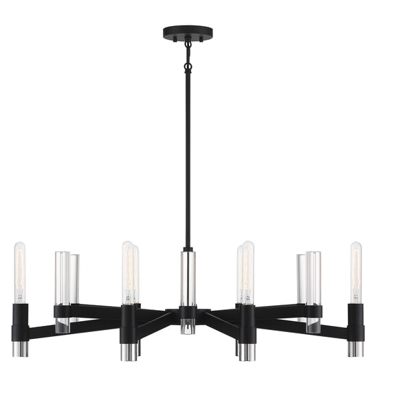 Windamere 6-Light Linear Chandelier in Textured Black with Polished Nickel Accents