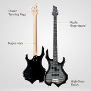 Glarry Full Size 4 String Electric Bass Guitar Burning Fire Tiger Stripe with SS Pickups and Amp, Black