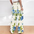 thumbnail image 4 of Women's Wide Leg Pants Fashion Print Lightweight Elastic Waist Loose Fit Pants Summer Beach Casual Daily Wear (S, White), 4 of 5
