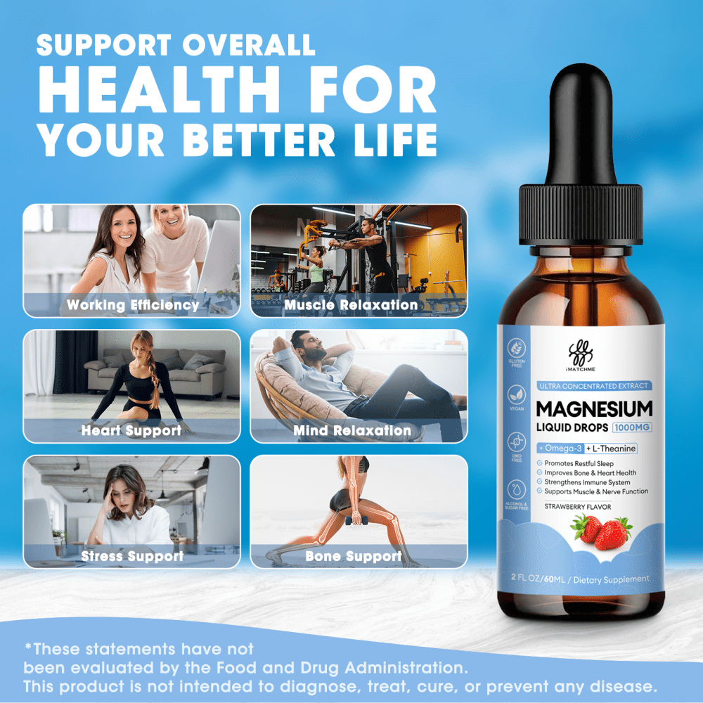 (2 Pack)Magnesium Glycinate Liquid, 1000mg Magnesium Liquid Supplement with Omega3, L-Theanine, D3, B6, B12 for Calm, Sleep, Leg Cramps, Muscles, Energy - Pineapple Flavor, 120 ML/4 OZ