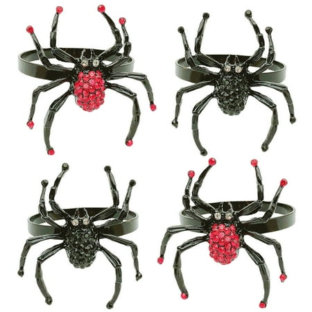 

4Pcs Halloween Spider Napkin Rings (Two Black Drill Two Red Drill)