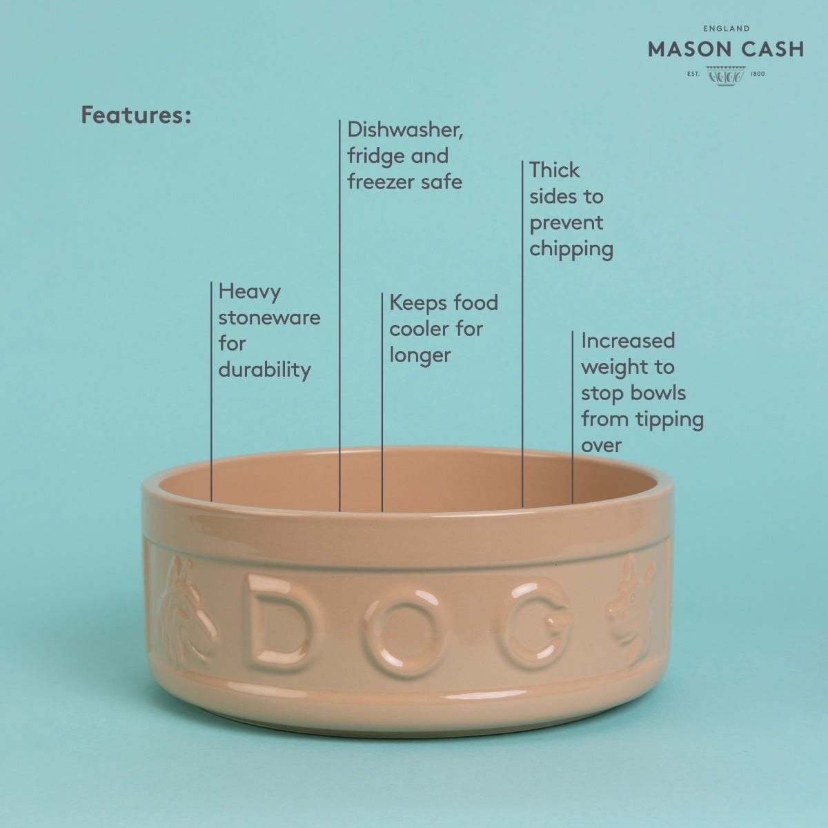 Mason Cash Cane Lettered Dog Bowl | 5.9"