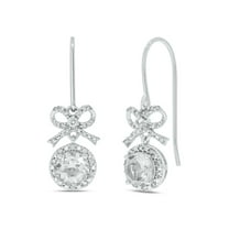 925 Sterling Silver White Sapphire Bow Dangle Earrings for Women, 1/10 Ct