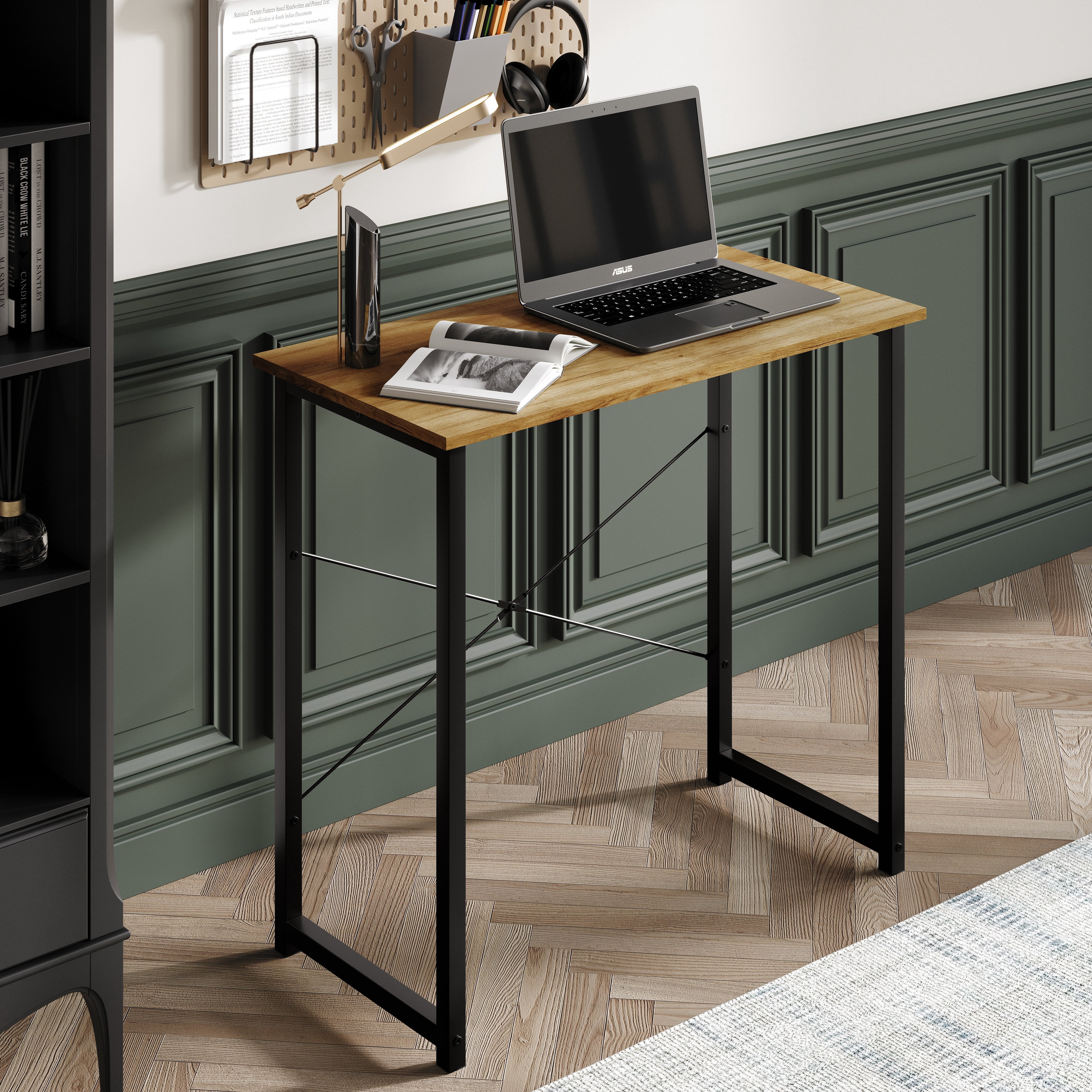 Castle Place Modern 31" Metal Computer Desk, Light Oak