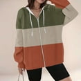 thumbnail image 2 of Women's Striped Hoodie Full Zipper Long Sleeve Sweatshirt Fall Fashion Top with Pocket Casual Comfortable Pullover Brown, 2 of 4