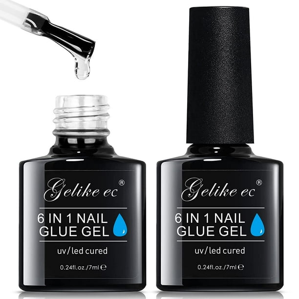 Gelike EC 2Pcs Nail Glue Gel 6 in 1 for Acrylic Nails, UV Gel Nail Glue for Fake Nail Tips