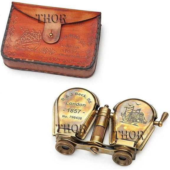 Vintage Brass Antique Binocular Folding Nautical Telescope Spyglass Monoculor W/ Box