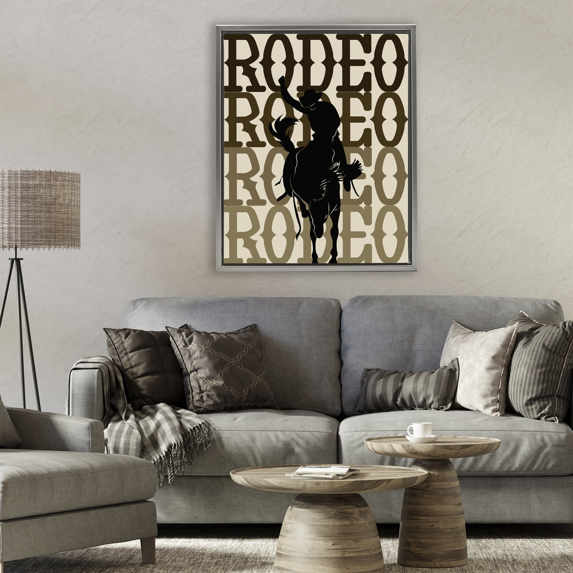 Stupell Industries Rodeo Gradient Cowboy Gray Framed Floater Canvas Wall Art, design by CAD Designs