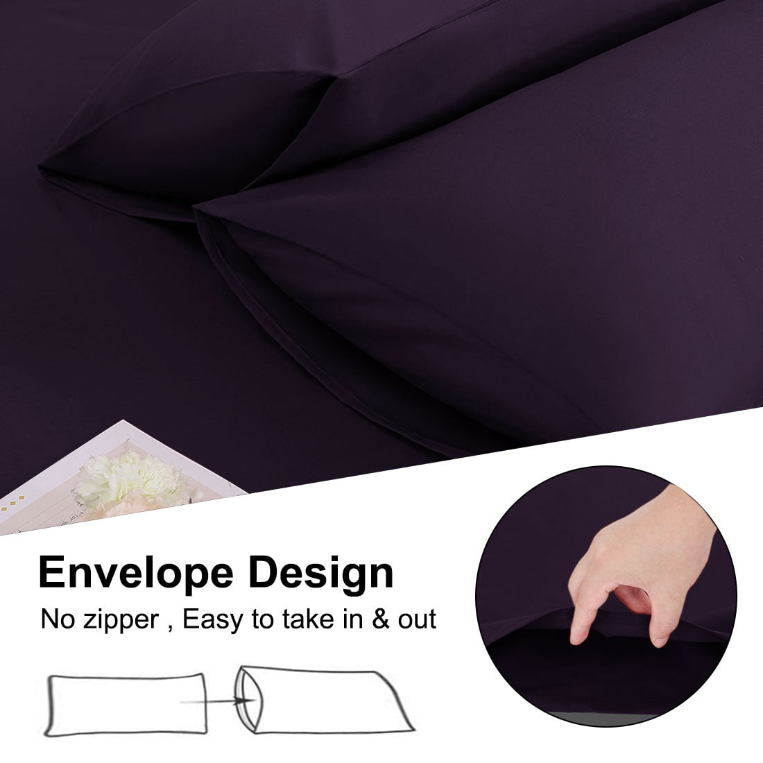 Unique Bargains 4-Pack Solid Microfiber Pillowcases Purple Queen(20"x30")