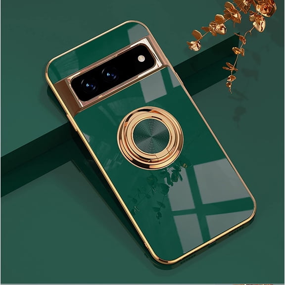 Compatible for Google Pixel 7 Case,Electroplated Anti-Scratch Cases with 360°Ring Holder Kickstand,Soft Flexible TPU Bumper Shockproof Case for Google Pixel 7,Green