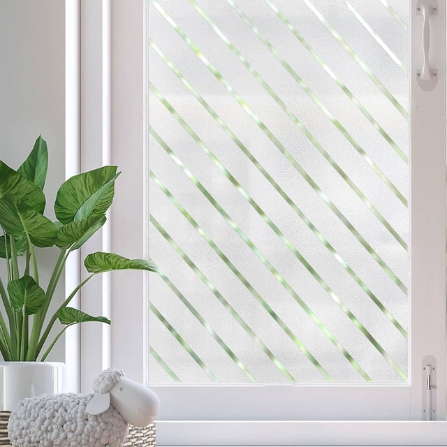 (45 × 200 cm) Película para ventanas anti-miradas Película para ventanas opaca Patrón de rayas diagonales Película para ventanas electrostática