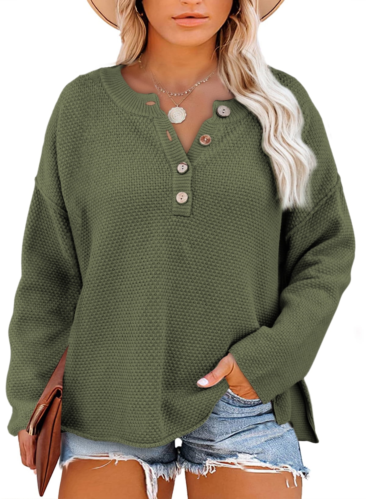 Eytino Oversized Sweater for Women Plus Size Long Sleeve Loose V Neck ...