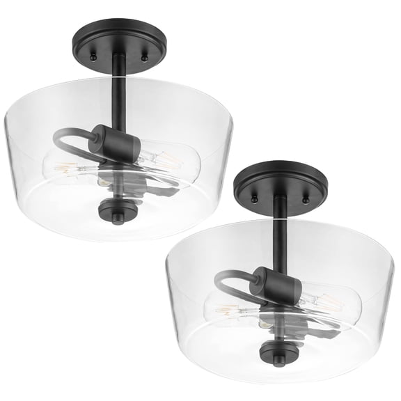 Prominence Home 2 Pack 2 Light Ceiling Fixture Clear Glass Lighting 13" Viktoria