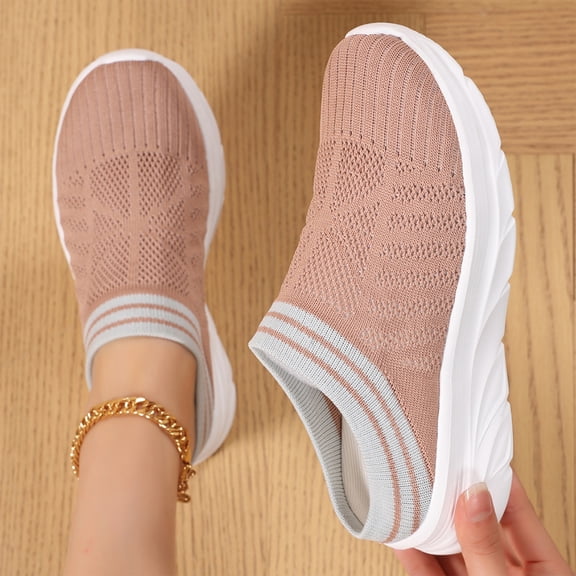 Women's Patriotic Lightweight Knit Slip-On Sneakers Breathable Mesh Running Shoes Fashionable Casual Walking Shoes for Everyday Wear