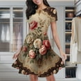 thumbnail image 2 of Elegant Rose Floral Print Women's Classic Swing Skater Dress Casual Work Party Cocktail Dresses, 2 of 6