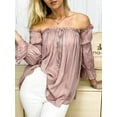 thumbnail image 2 of Fashion Womens Semi Sheer Boho Peasant Long Sleeve Off The Shoulder Top, 2 of 6