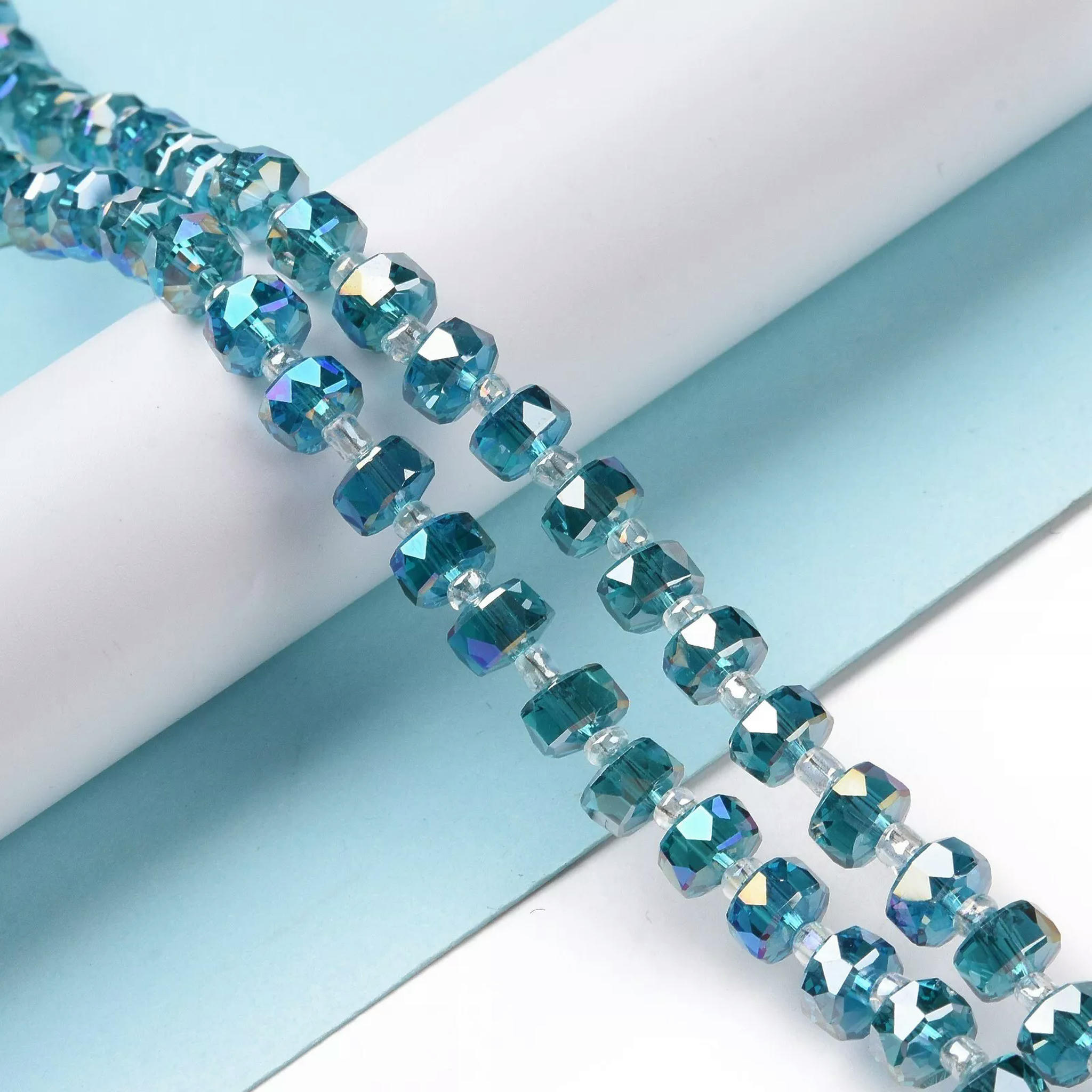 U8MO 10Strands Faceted Rondelle AB Color Electroplate Transparent Glass Beads 8x4.5mm