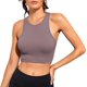 thumbnail image 3 of Camisetas sin mangas para mujer Camisetas básicas de entrenamiento con cuello redondo sin costuras acanaladas, 3 of 5