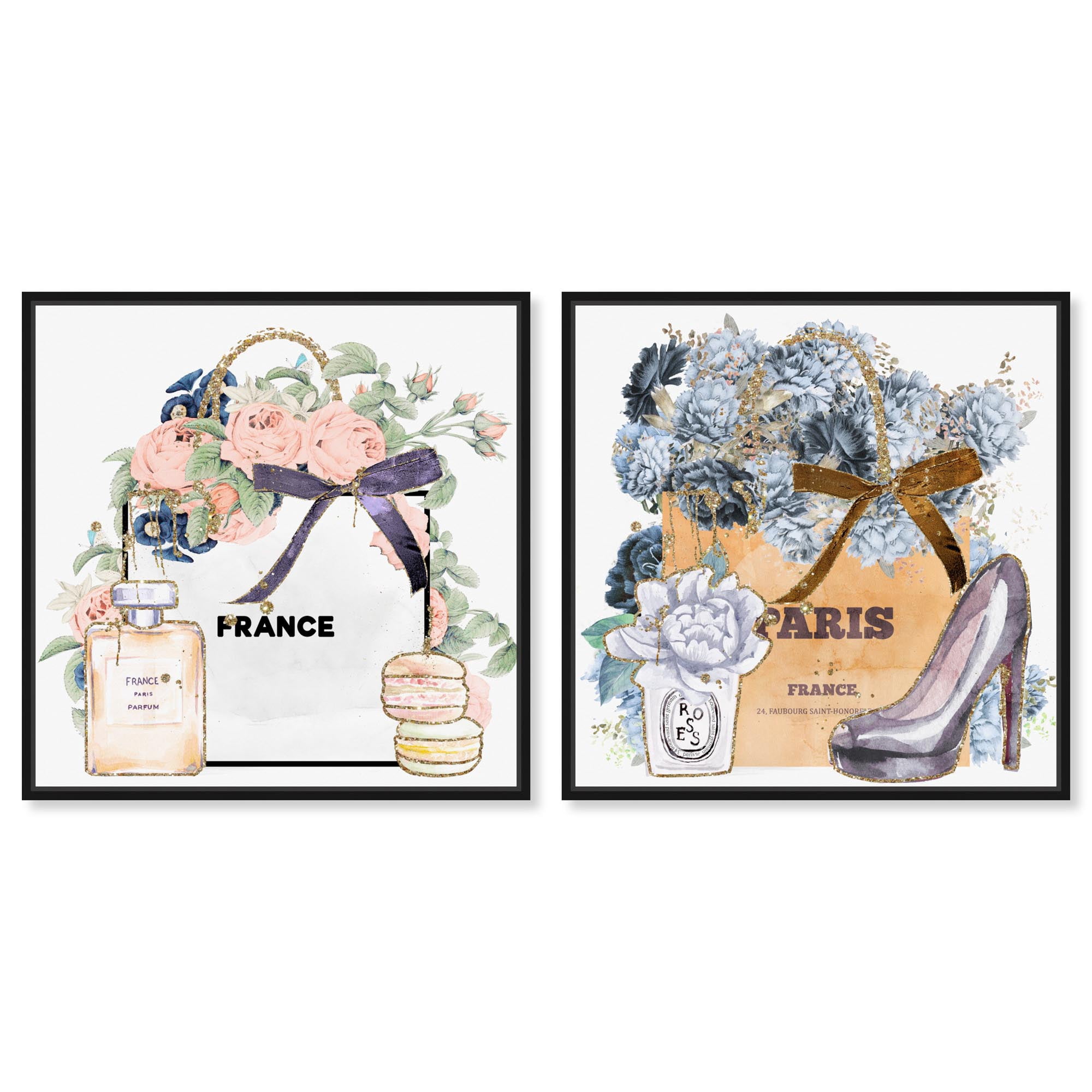 Glam Parisian Fashion Books Set Canvas Fashion Wall Decor by Art Remedy, Black Frame, 12 x 12