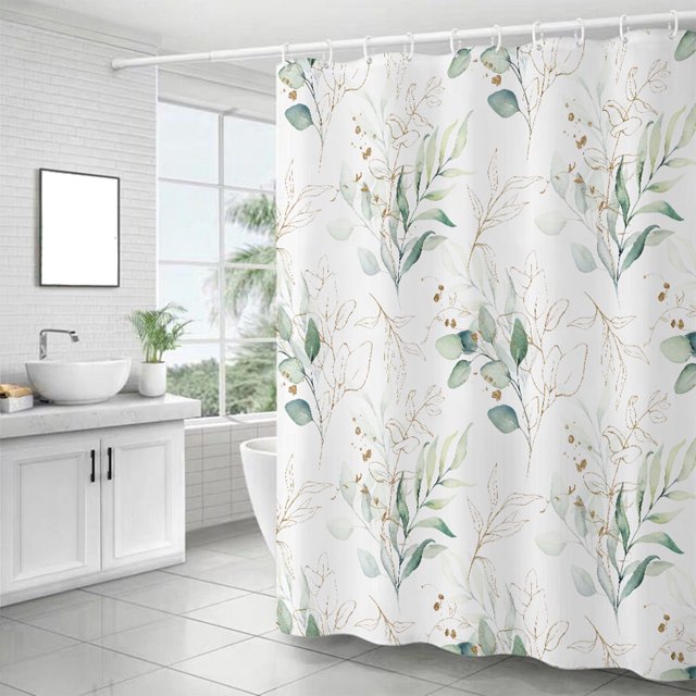 zanvin Cadeaux de Vacances Rideau de Douche en Polyester, Design Imperméable et Polyester, Séchage Rapide, Ourlet Lesté, Ensemble de Rideaux de Douche pour Salle de Bain, Feuilles Tropicales Imperméables
