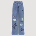thumbnail image 4 of PLHWHYQ Girls Jeans Baggy Straight Leg Demin Pants for Kids Ripped High Waist Streetwear Trousers Jeans Blue 11-12 Years, 4 of 7