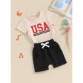 thumbnail image 5 of Aojekbee Baby Boy Girl 4th of July Outfits, Letter Print Short Sleeve Tops + Elastic Waist Shorts Independence Day Set for Infant Toddler, 5 of 10