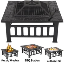 ZenSports 32" Outdoor Wood Burning Pire Pit Square Metal Bonfire Stove