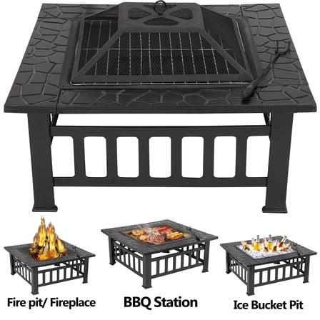 ZenSports 32" Outdoor Wood Burning Pire Pit Square Metal Bonfire Stove