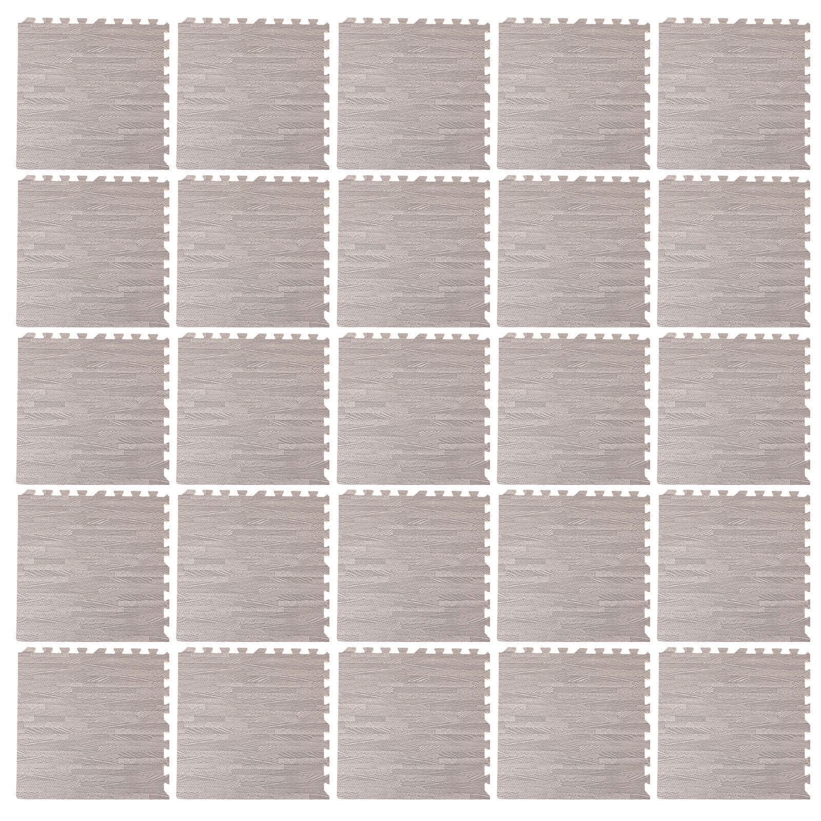 25pcs Wood Grain Interlocking Foam Tiles 10mm Thick for Indoor - 24x24in Square Foam Tiles Area Rugs Carpet Joint Floor Mat Eva 97 Sq ft Gray Puzzle Floor Exercise Mat