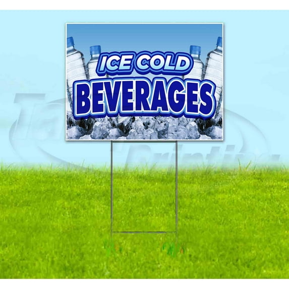 Ice Cold Beverages (18" x 24") Yard Sign, Includes Metal Step Stake