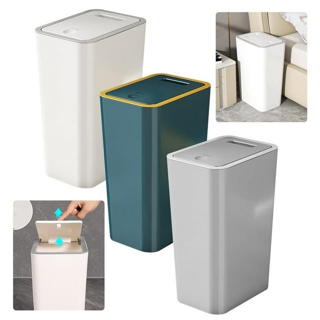 Juego de 3 Botes de Basura para Baño con Tapa,Botes de Basura de Plástico,Bote de Basura Cocina,Cubo de Basura Impermeable, Contenedor de Basura pequeño de 10 Litros,para Baño,Cocina, Oficina,