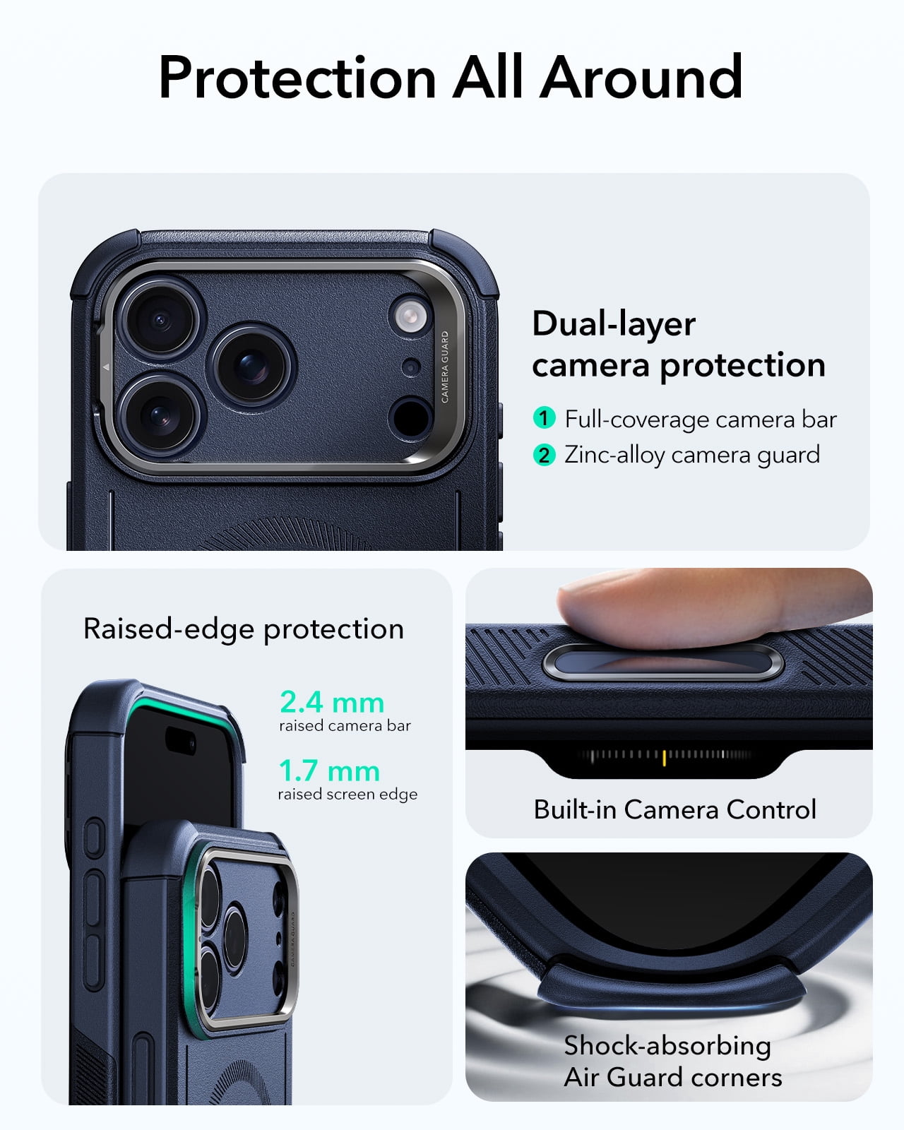 ESR Case with Stash Stand Compatible with iPhone 17 Pro, 7X Military-Grade Drop Protection & Camera Control, MagSafe Compatible Shock-Absorbing, Navy Blue