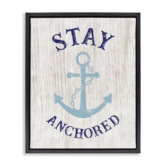 Stupell Industries Cottage Stay Anchored Rustic Nautical Beach Typography Black Floating Frame Canvas Art, 17 x 21, by CAD Designs