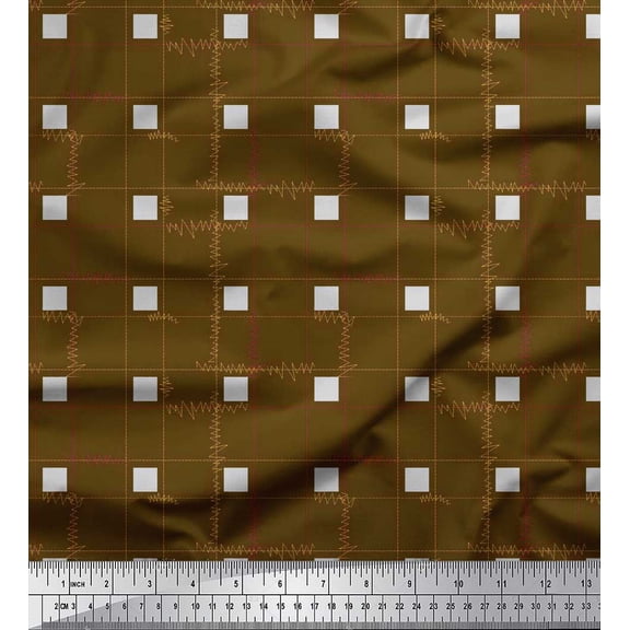 Soimoi Polyester Crepe Fabric Zig Zag & Check Geometric Print Sewing Fabric Yard 42 Inch Wide