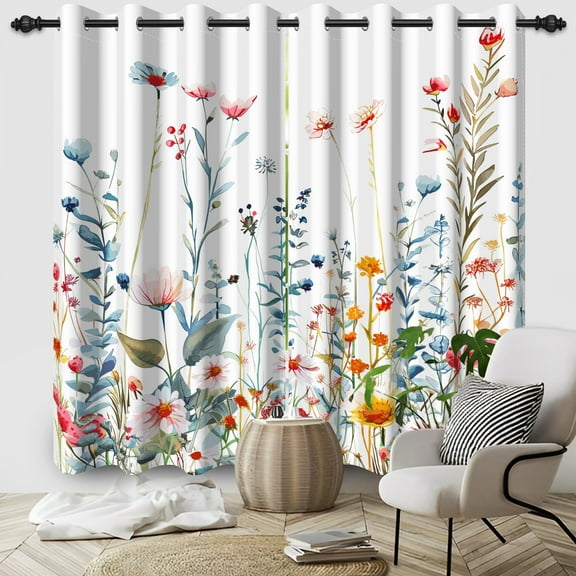 Pbobriich Floral Botanical Curtains,Flowers Blossom Thermal Insulated Window Curtain for Bedroom 42x63 Inch Set 2 Panels