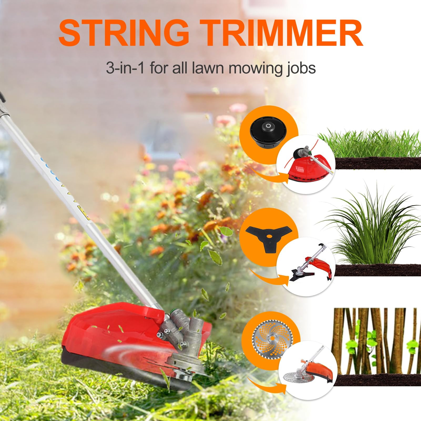 5 in 1 Weed Eater Grass Trimmer, Multi-Functional String Trimmer with Gas Pole Saw, Hedge Trimmer, Weed Trimmer, and Brush Cutter, 43"Extension Pole, Weed Eater for Patio Garden Lawn, 52CC 2-Cycle