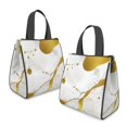 thumbnail image 2 of White and Gold Marble Pattern Insulated Lunch Bag for Women Men, Large Portable Soft Cooler Tote, Thermal Food Storage Bag with Pearl Cotton, 8.66L, 8.75"x5.75"x9.5", 2 of 6