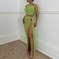 thumbnail image 6 of Kilaqueen 2 Piece Sets for Women Solid Color Strapless Off Shoulder Top with High Slit Bodycon Maxi Long Skirt Y2k Vacation Party Club Skirt Sets, 6 of 9