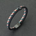 thumbnail image 2 of Pulsera de moda para hombre, brazalete negro de acero inoxidable con hebilla magnética desmontable, brazalete de cuerda bicolor bohemio, pulsera náutica 2024, 2 of 4