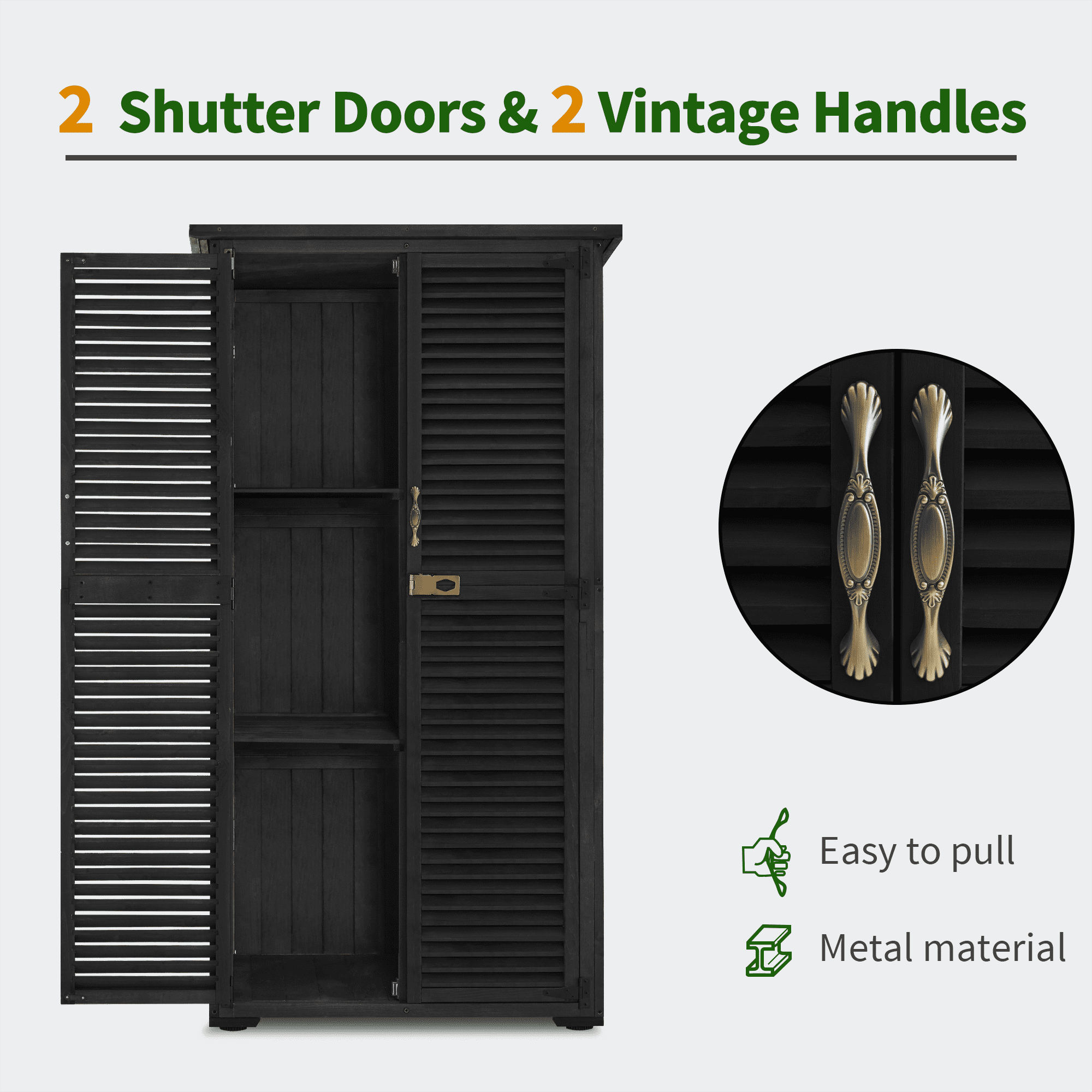 MCombo Outdoor Wooden Storage Cabinet, Garden Tool Shed w/ Latch, Outside Tools Wood Cabinet Double Doors