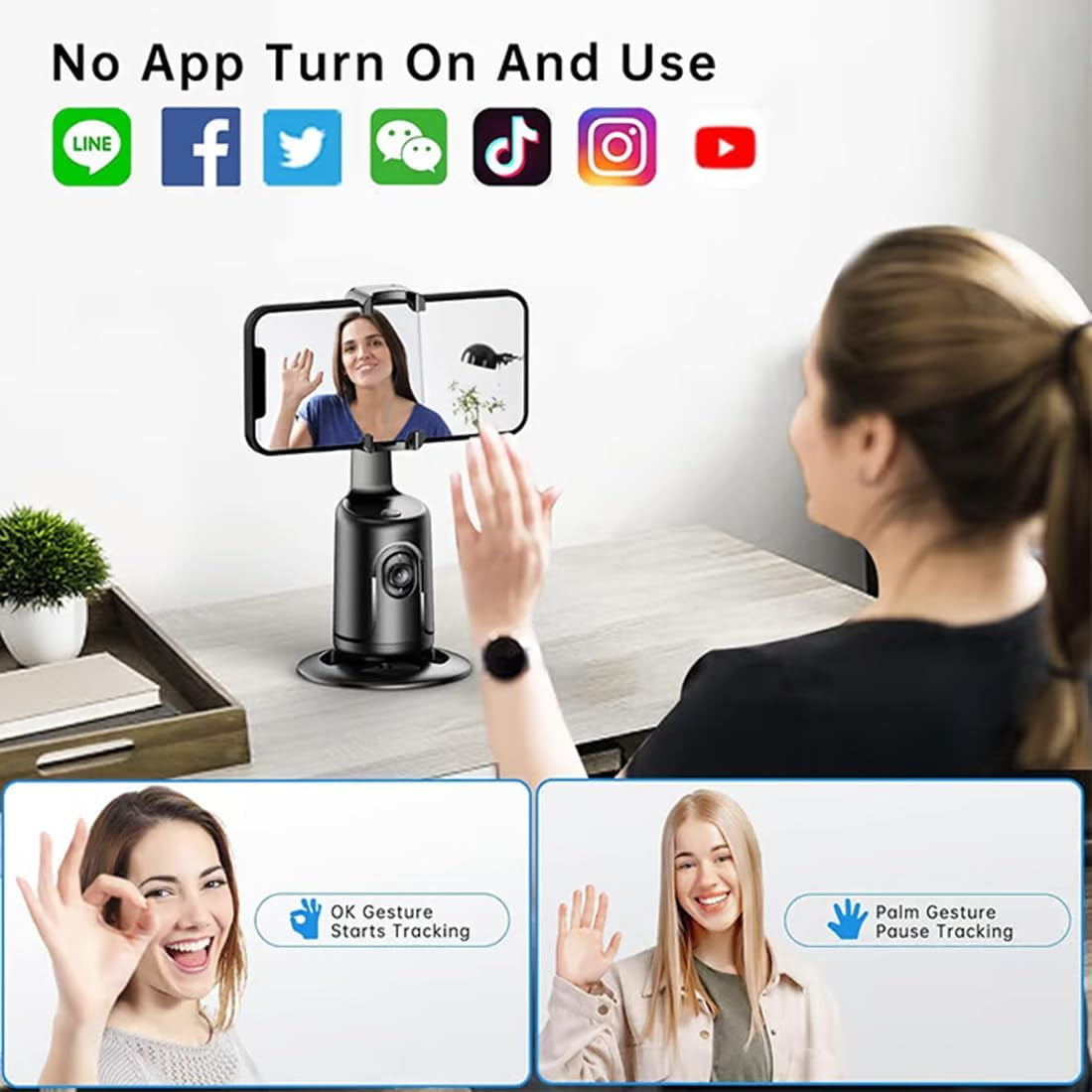 Smart AI Facial Recognition Phone Tripod, Auto Face Tracking Tripod 360 Rotation with Stand, Auto Face Tracking Phone Holder with Smart Trackings Gimbal for Content Creator