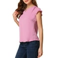thumbnail image 4 of INSPIRE CHIC Women's Solid V Neck Cap Short Sleeves Work Blouse XS Rose Pink, 4 of 6
