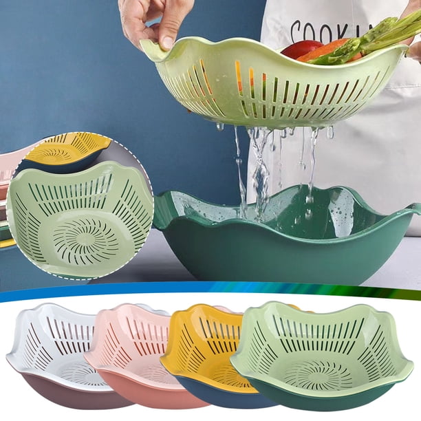 Lavabo de cocina de plástico de doble capa con cesta y tapa de desagüe - Recipiente multifuncional para almacenamiento de frutas y verduras, 1 pieza