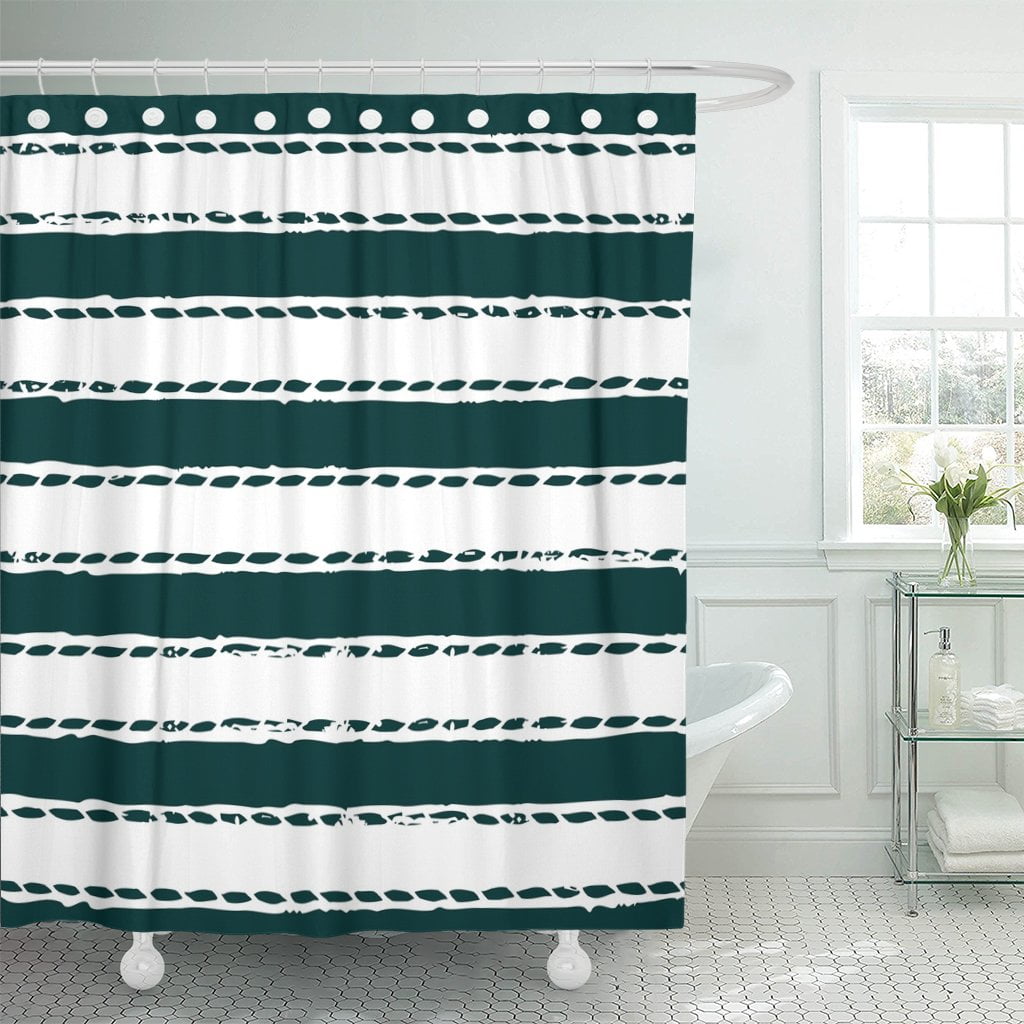 BSDHOME Nautical Simple Pattern of The Stripes and Marine Rope Shower