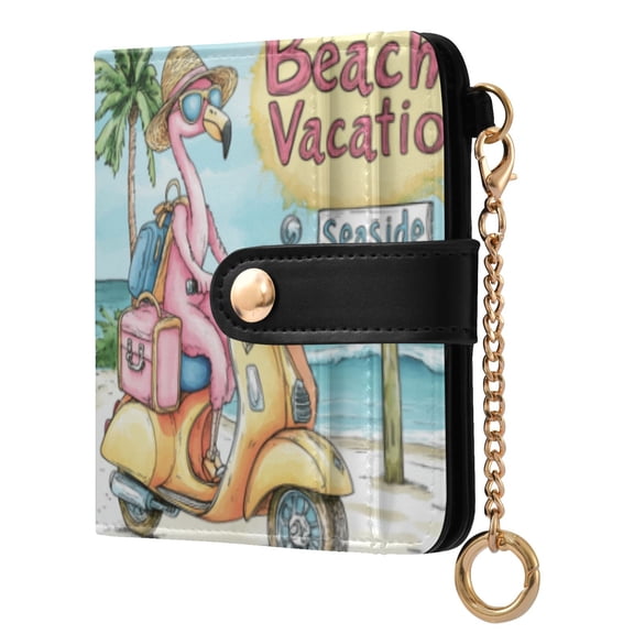 Qxltty Cute Cartoon Flamingo Ladies Wallet Rfid Slim Thin Compact Credit Card Women Wallet Zipper Coin Pocket and ID Window for Female Gifts