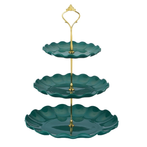 Soporte para cupcakes de 3 niveles Uxcell, bandeja de servicio redonda de 15/20/25 cm para cupcakes, decoración de mesa de frutas y postres para fiestas de cumpleaños, verde (Ripple)