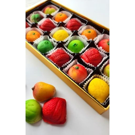 Bergen Marzipan Mixed Fruit Candy, 8 oz, 18 Assorted Fruit-Shaped Pieces – Handcrafted Almond Marzipan Treats