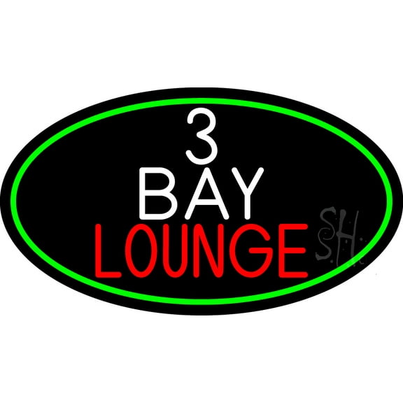 3 Bay Lounge Oval With Green Border LED Neon Sign 20 x 37 - inches, Clear Edge Cut Acrylic Backing, with Dimmer - Bright and Premium built indoor LED Neon Sign for Bar decor.