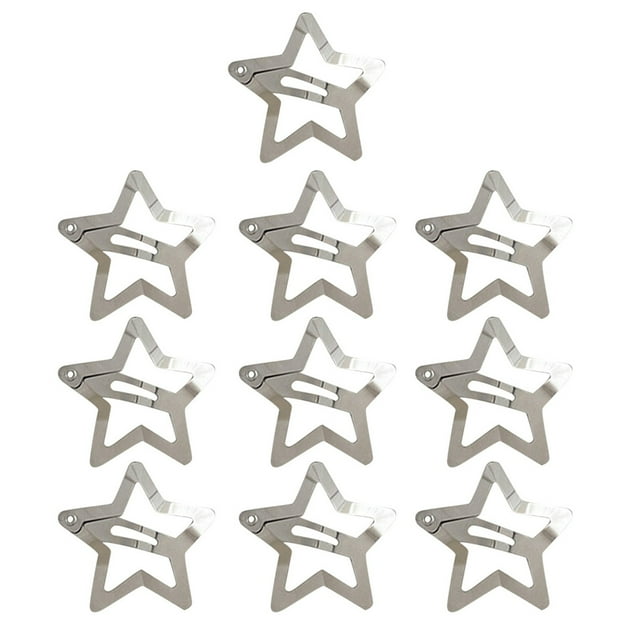 10 PCS Star - Shaped Button Barrettes - Non - Slip Silver Metal Hair Accessories for Girls and Ladies